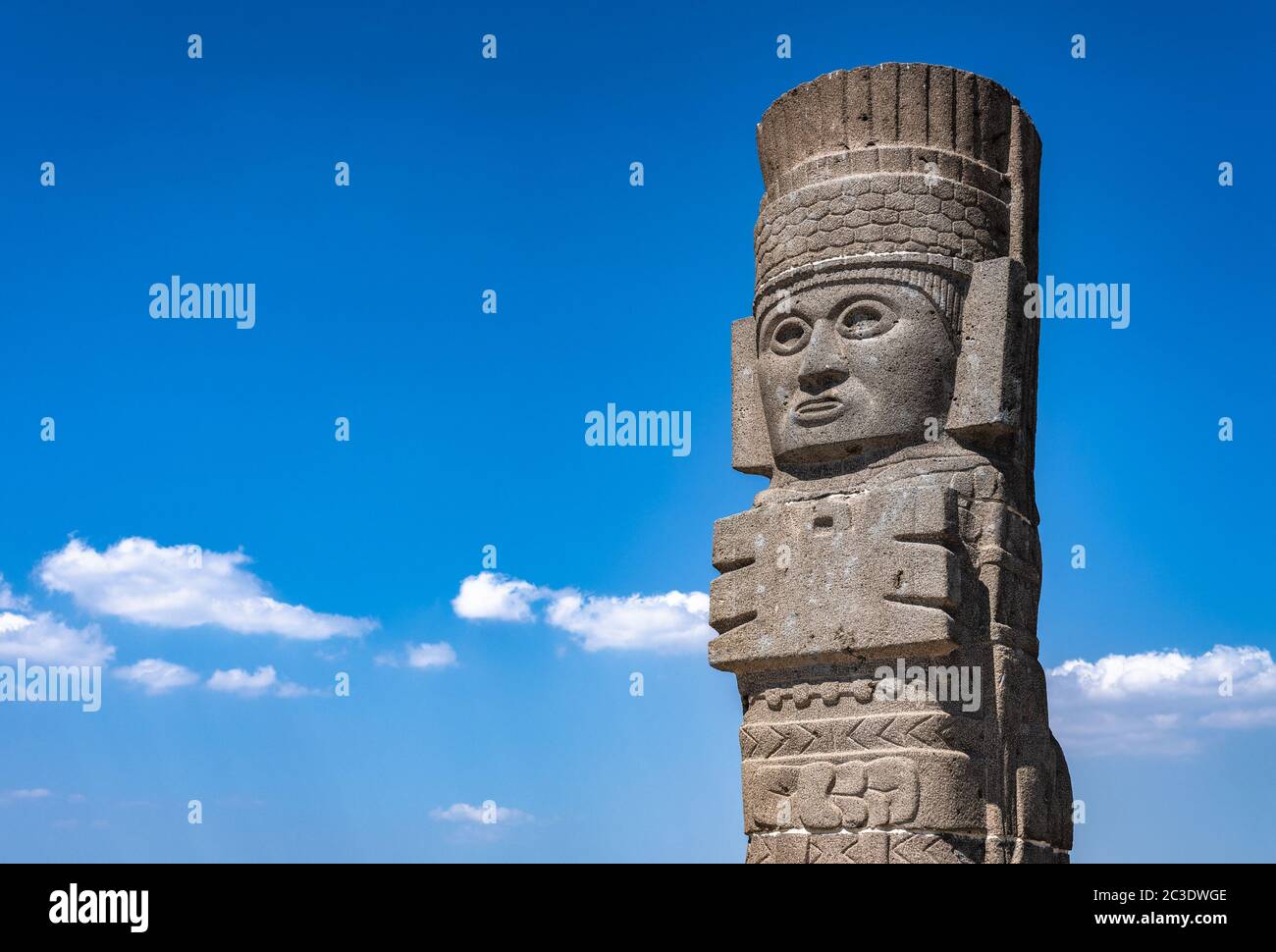 Toltec Warriors or Atlantes columns at Pyramid of Quetzalcoatl in Tula, Mexico Stock Photo