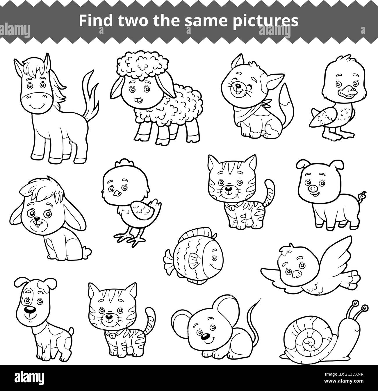 Find two the same pictures, education game for children, vector set of farm animals Stock Vector