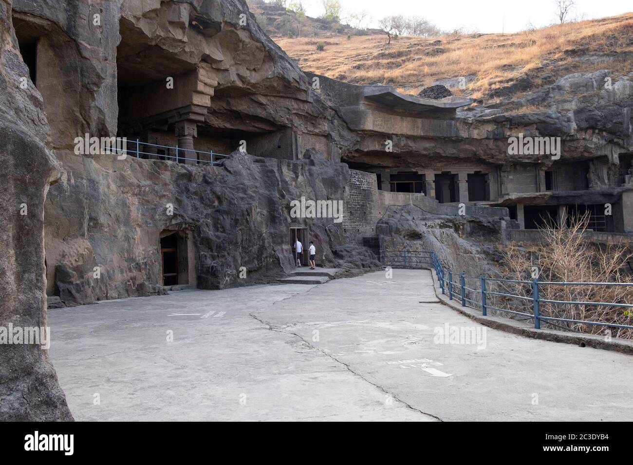Facade of ancient Ellora rock carved Buddhist temple caves, Aurangabad, Maharashtra, India. Stock Photo