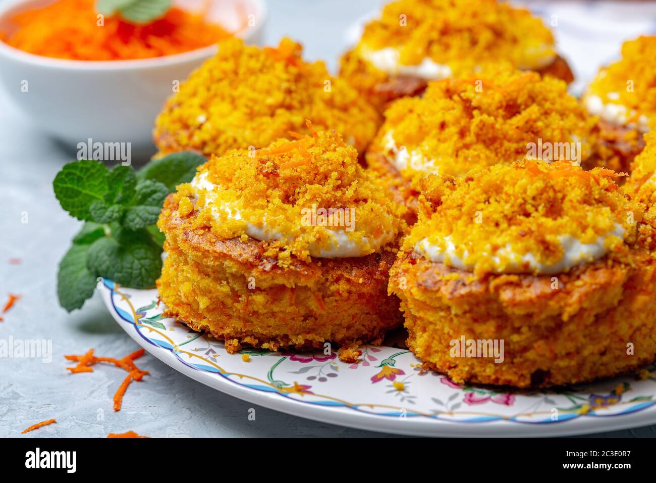 Traditional carrot cakes close-up. Stock Photo