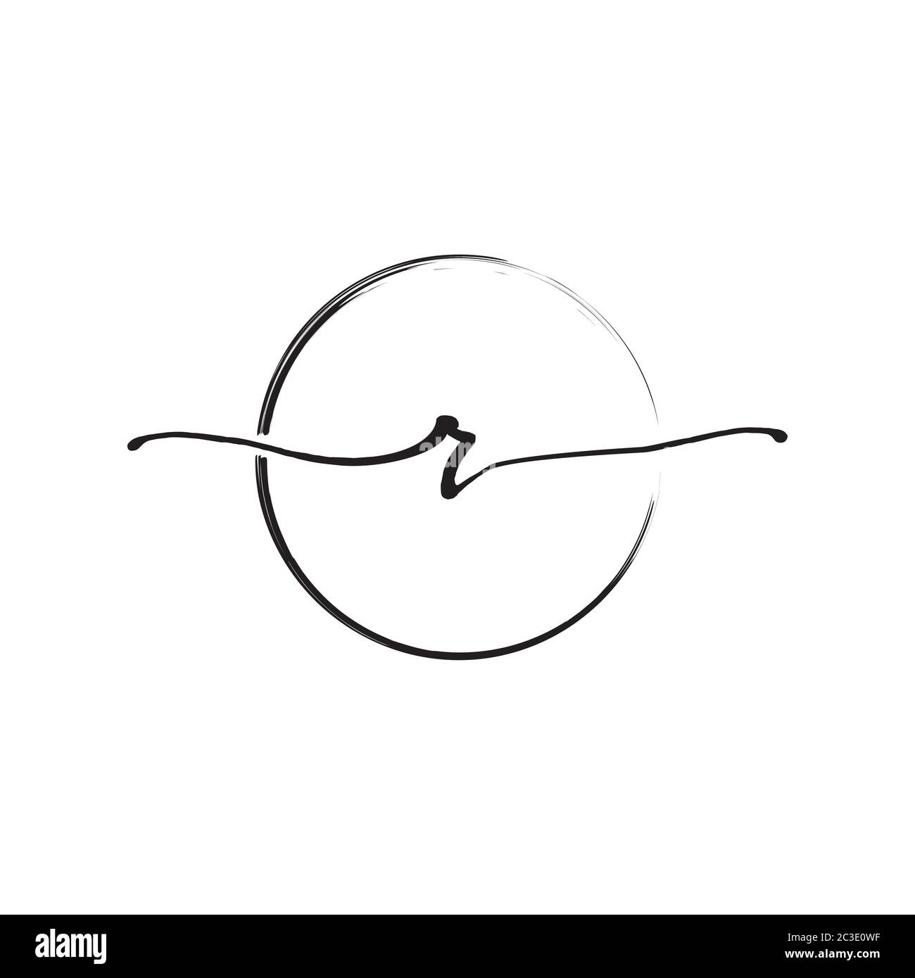 letter R lowercase handwriting wiith circle brush design vector Stock Vector