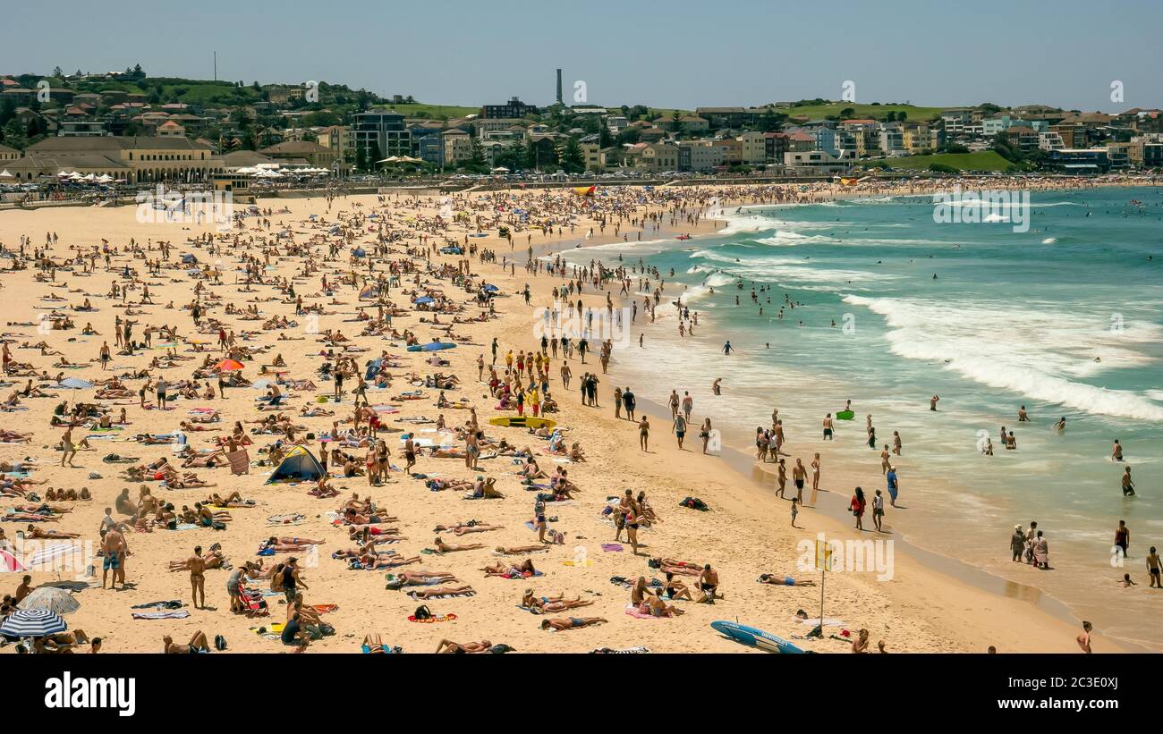 wide angle of bondi beach in sydney, australia Stock Photo