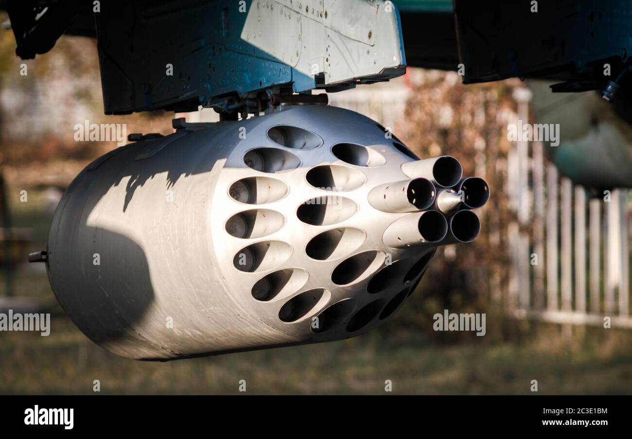 rocket launcher weapon military army helicopter fighter Stock Photo