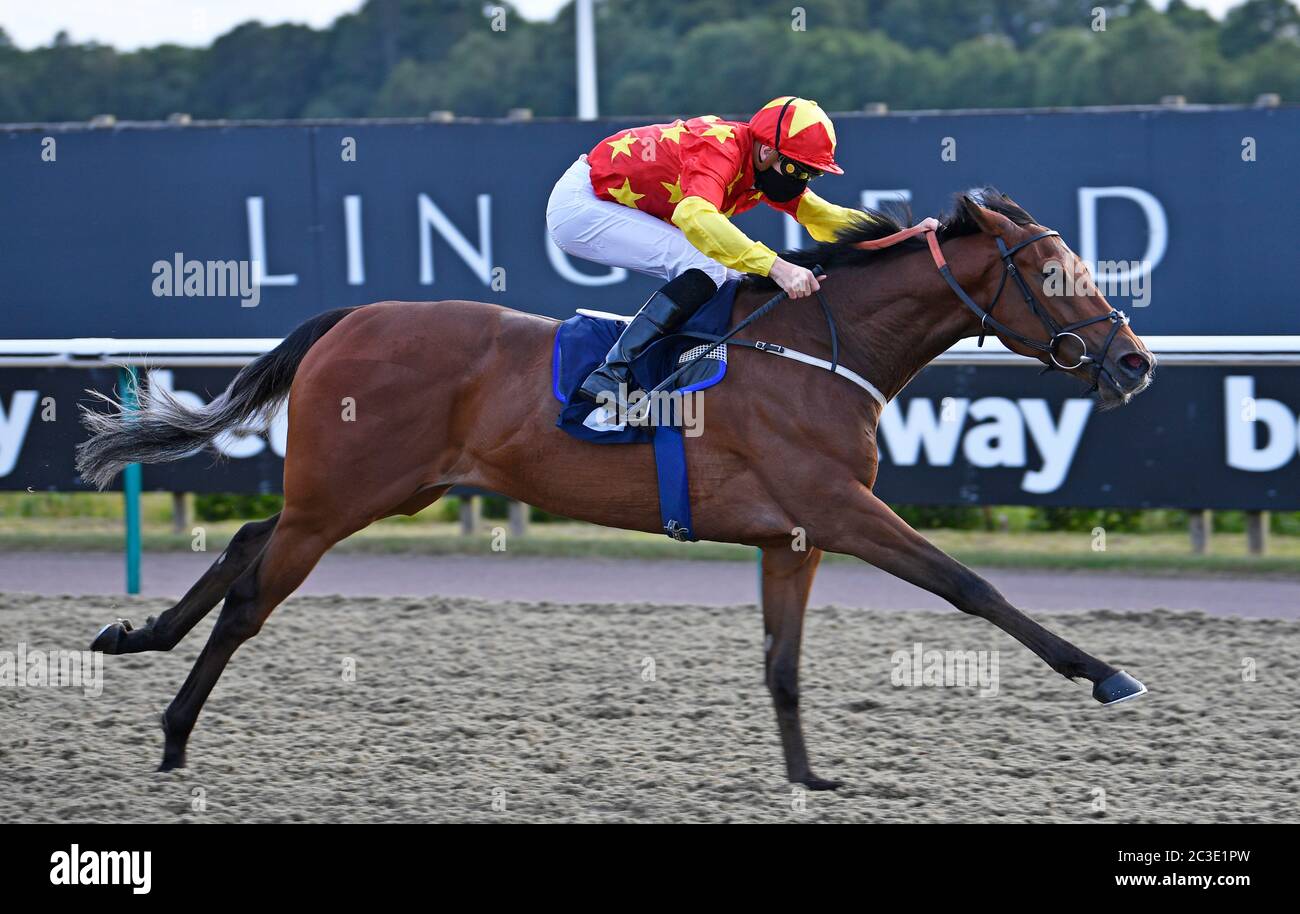 Pawpaw ridden by Hector Crouch wins the Betway Handicap at Lingfield Park Racecourse. Stock Photo
