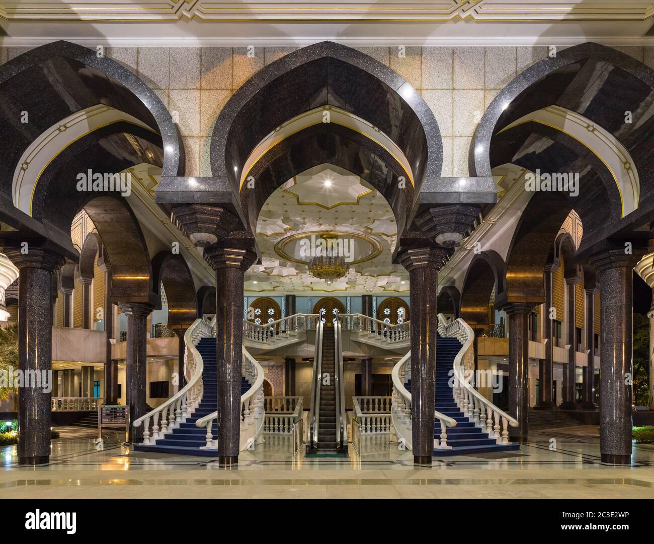 Staircase to Jame' Asr Hassanil Bolkiah Mosque at the entrance for His Royal Highness, Ministers and VIP in Bandar Seri Begawan, Brunei Darussalam Stock Photo