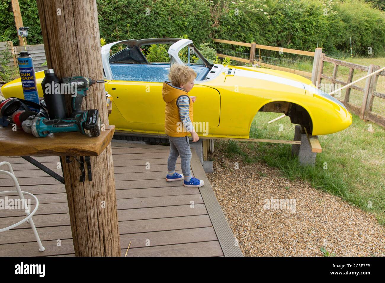 Lotus Elan +2 classic car custom hot tub under construction. Medstead