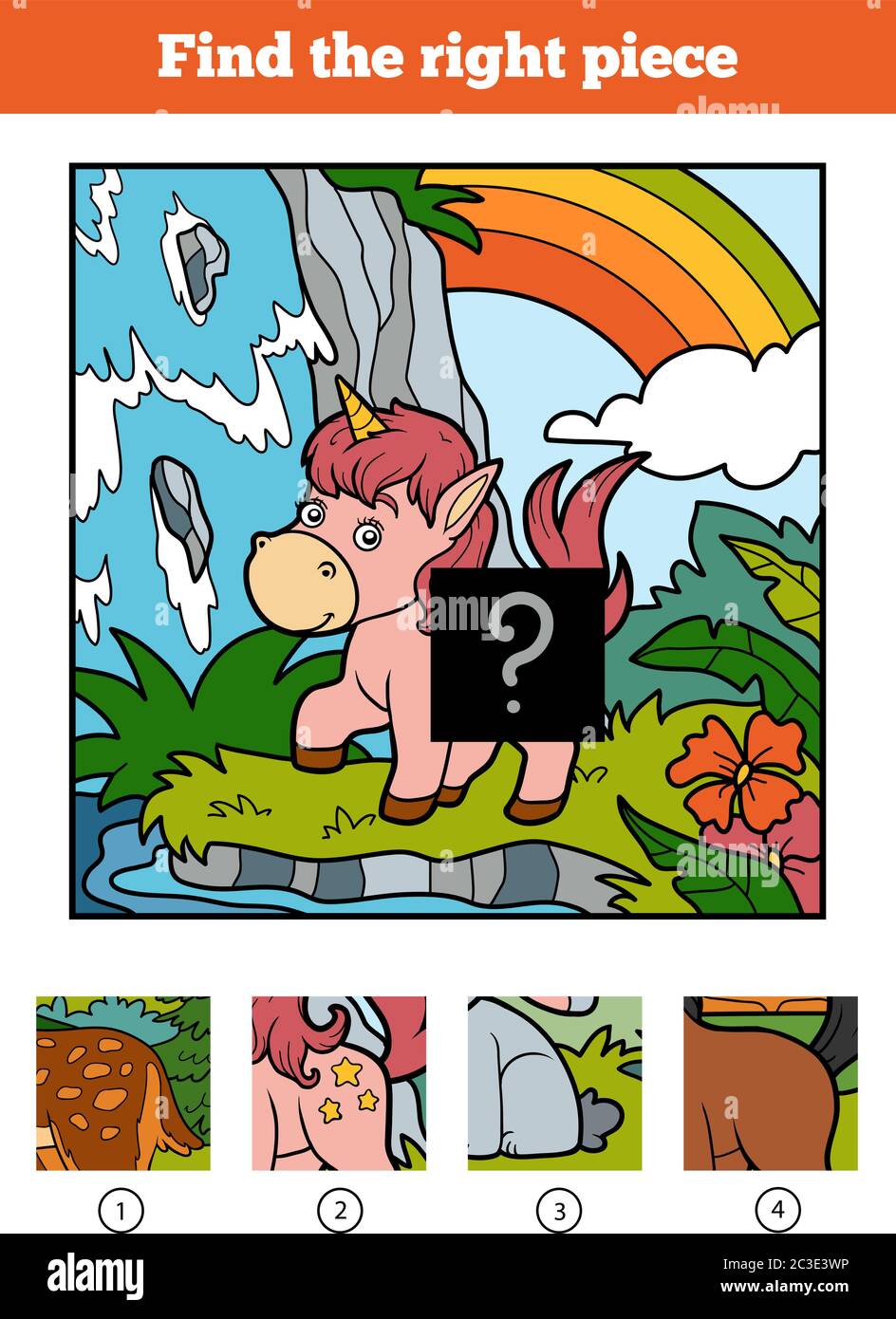 Find the right piece, jigsaw puzzle game for children. Little unicorn