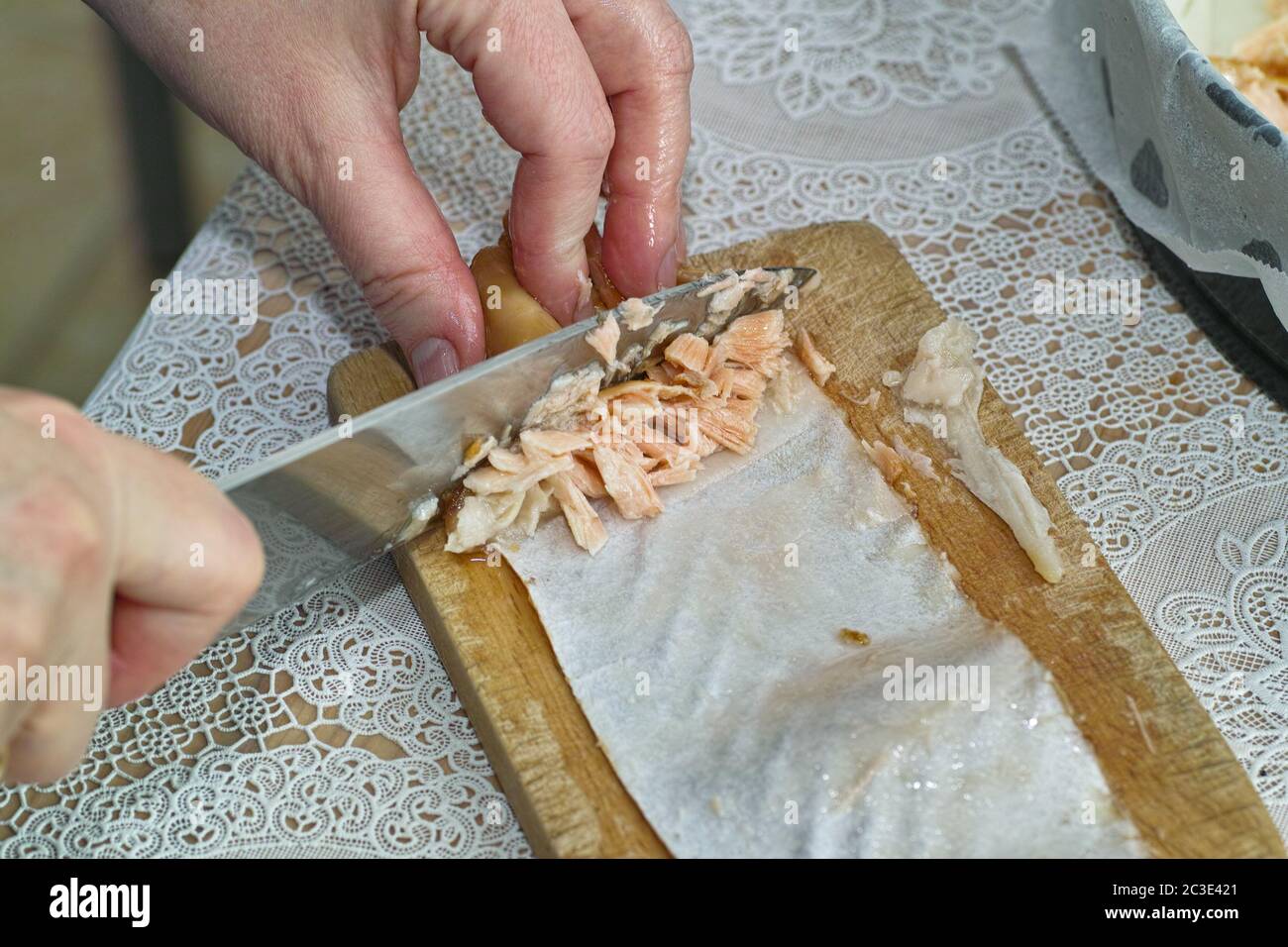 Tasty piece of tarta pastry on the Polish table in the Polish Kitchen. Stock Photo