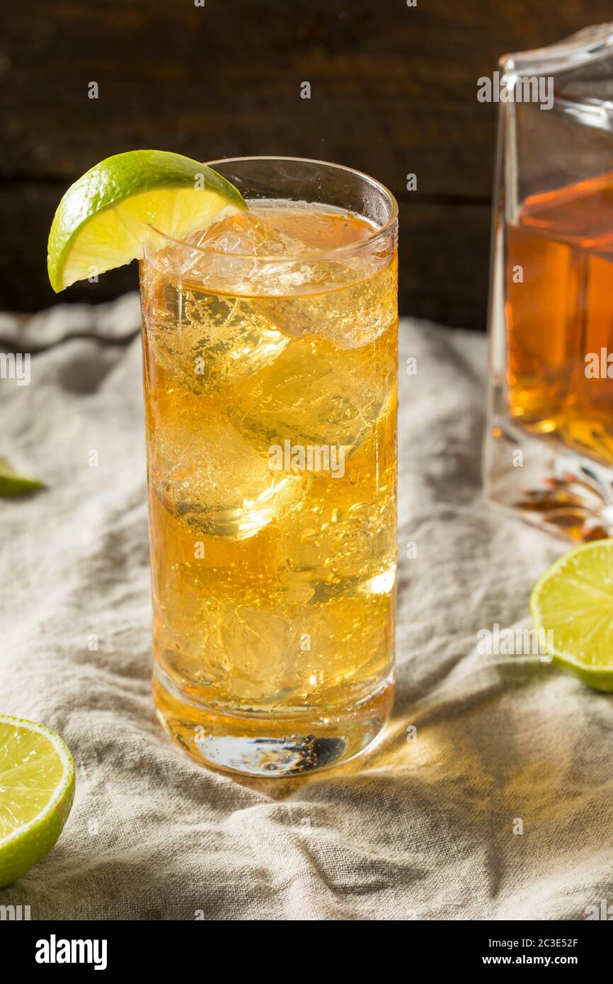 Boozy Whiskey Ginger Ale Cocktail with LIme Stock Photo Alamy