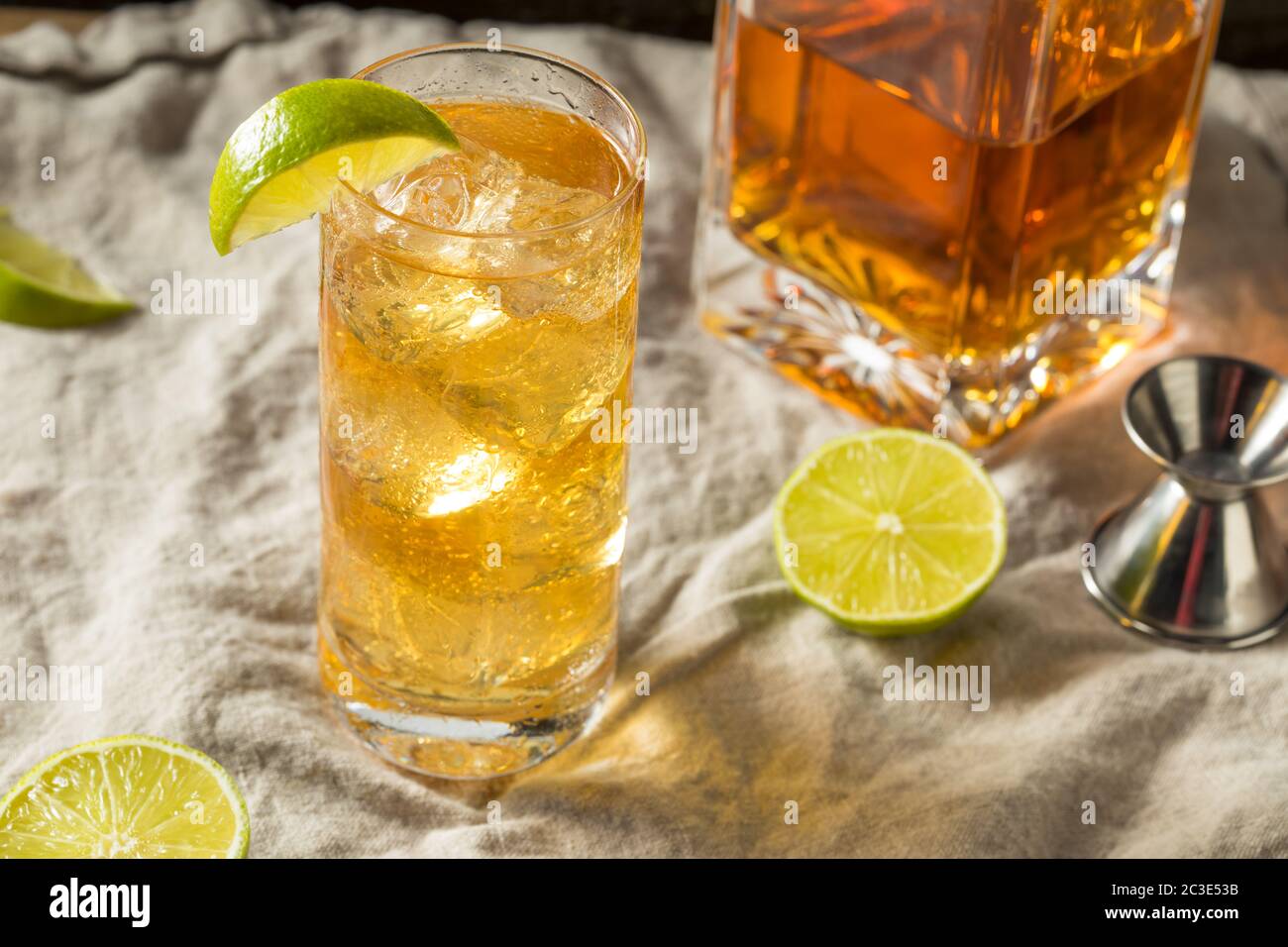 Boozy Whiskey Ginger Ale Cocktail with LIme Stock Photo Alamy