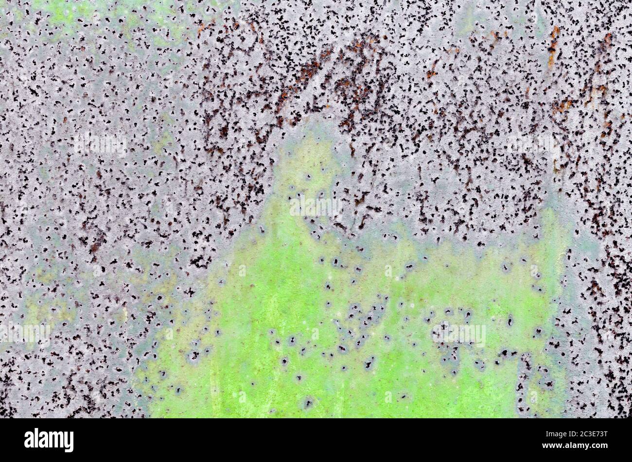 background texture pattern of old rusty iron wall with green paint ...