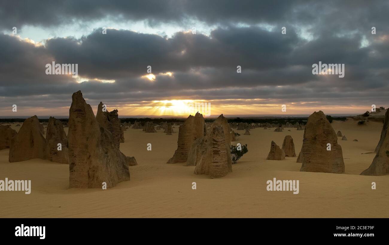 sunset at the pinnacles in western australia Stock Photo