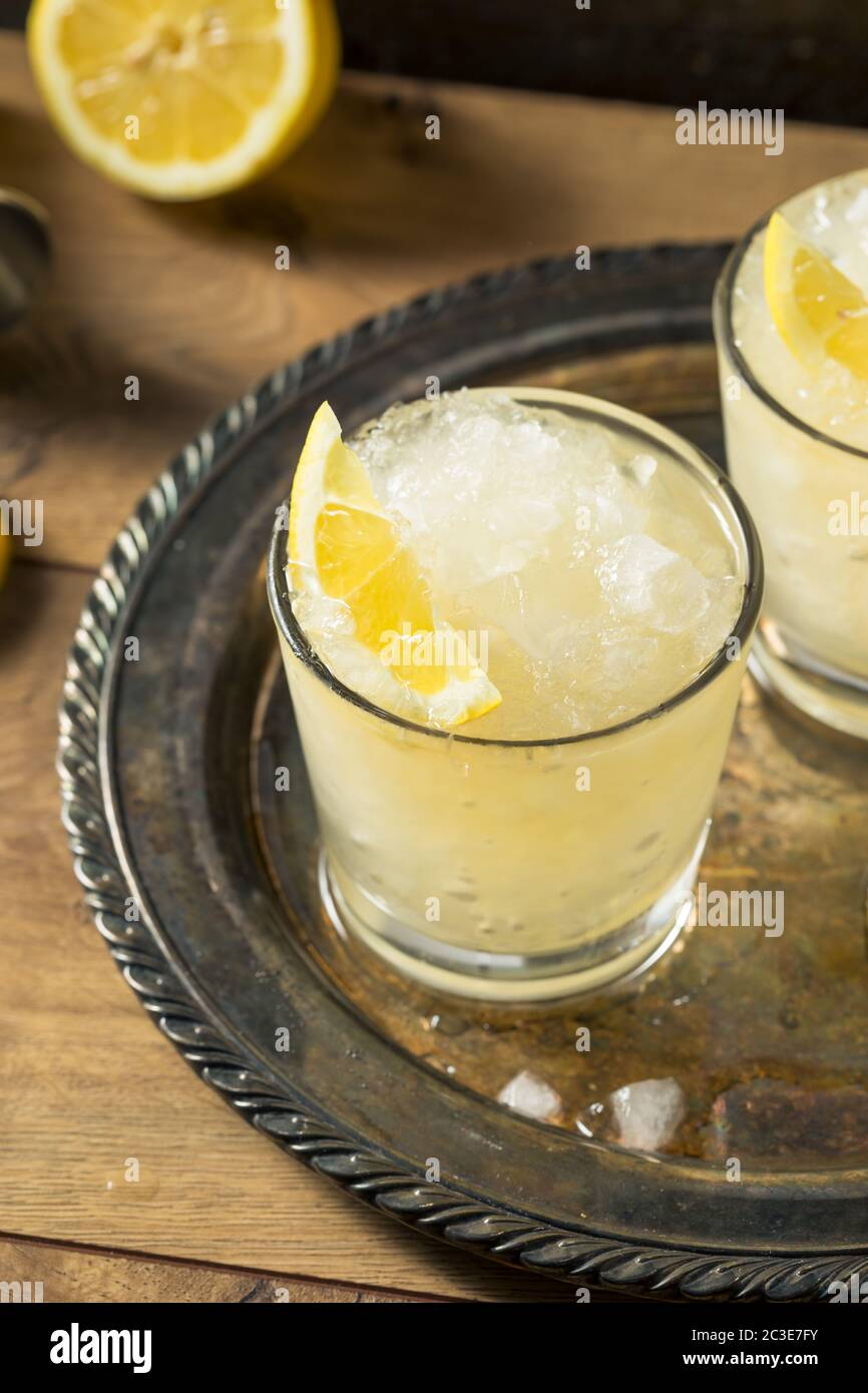 Boozy Lemon Whiskey Smash Cocktail Ready to Drink Stock Photo