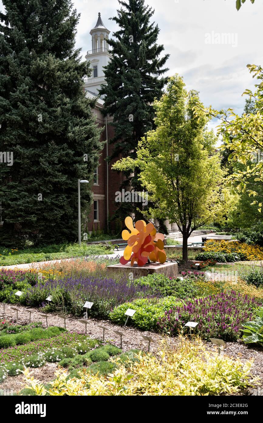 The Flower Trial Garden at Colorado State University in Fort Collins, Colorado. The garden is to evaluate the performance of different annual plant cultivars under the unique Rocky Mountain environmental conditions. Stock Photo