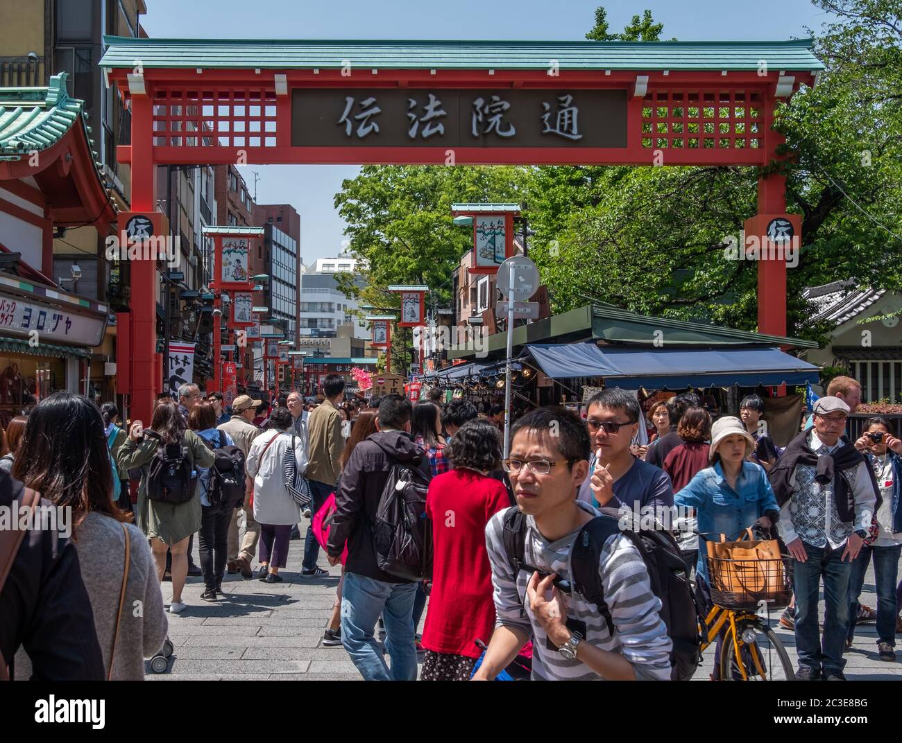 Tourists crowd at Asakusa Street, Tokyo, Japan Stock Photo