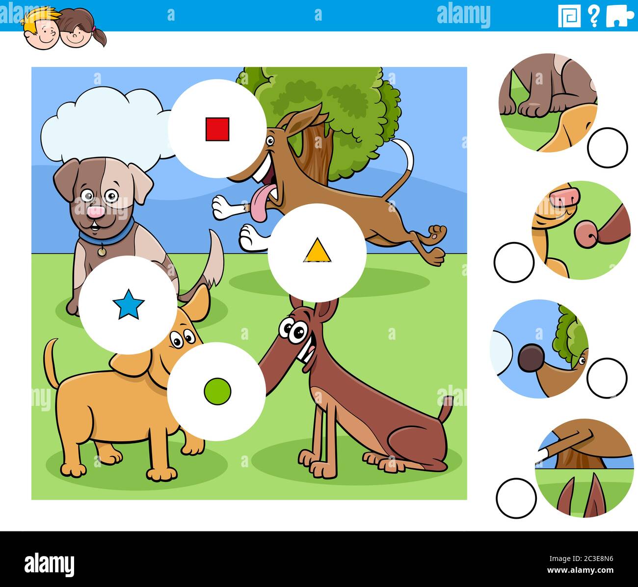 match pieces puzzle with cartoon dogs characters Stock Photo - Alamy