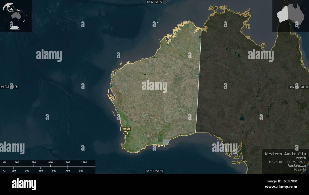 Western Australia Satellite Map Western Australia, State Of Australia. Satellite Imagery. Shape Presented  Against Its Country Area With Informative Overlays. 3D Rendering Stock  Photo - Alamy