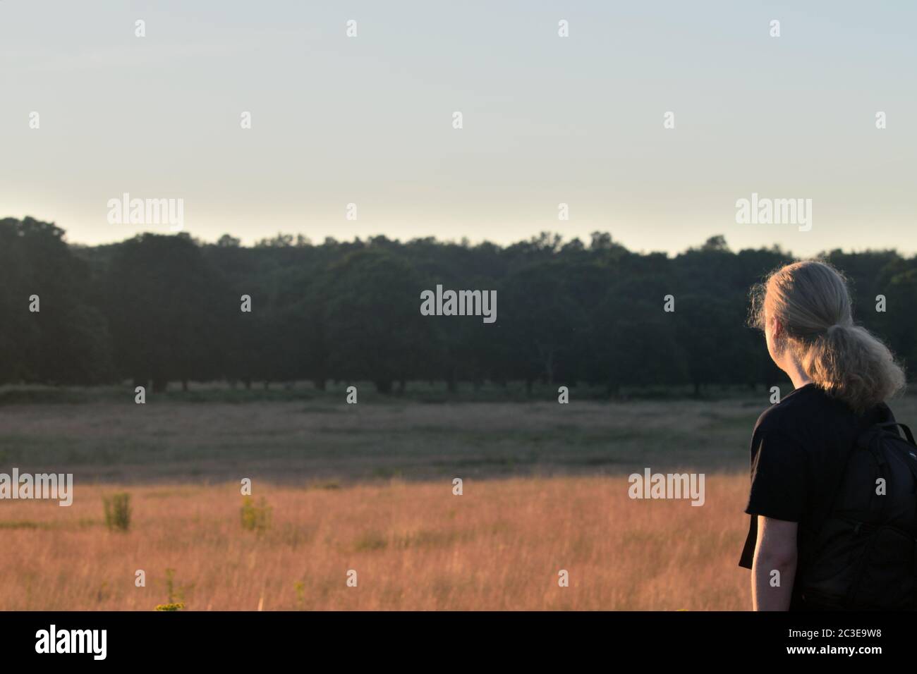 Young Man with Backpack Looking at the View Stock Photo
