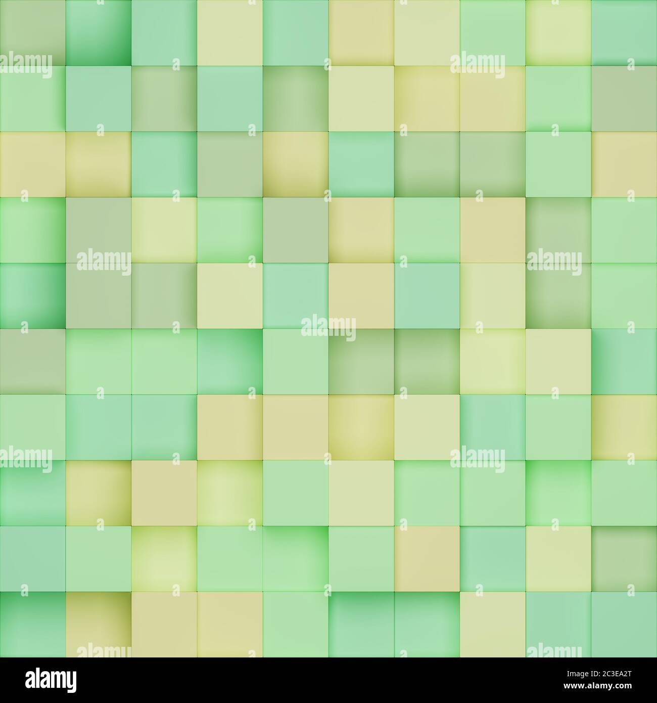 Seamless tile of colored isometric boxes with shadows in a green yellow pastel style color scheme Stock Photo