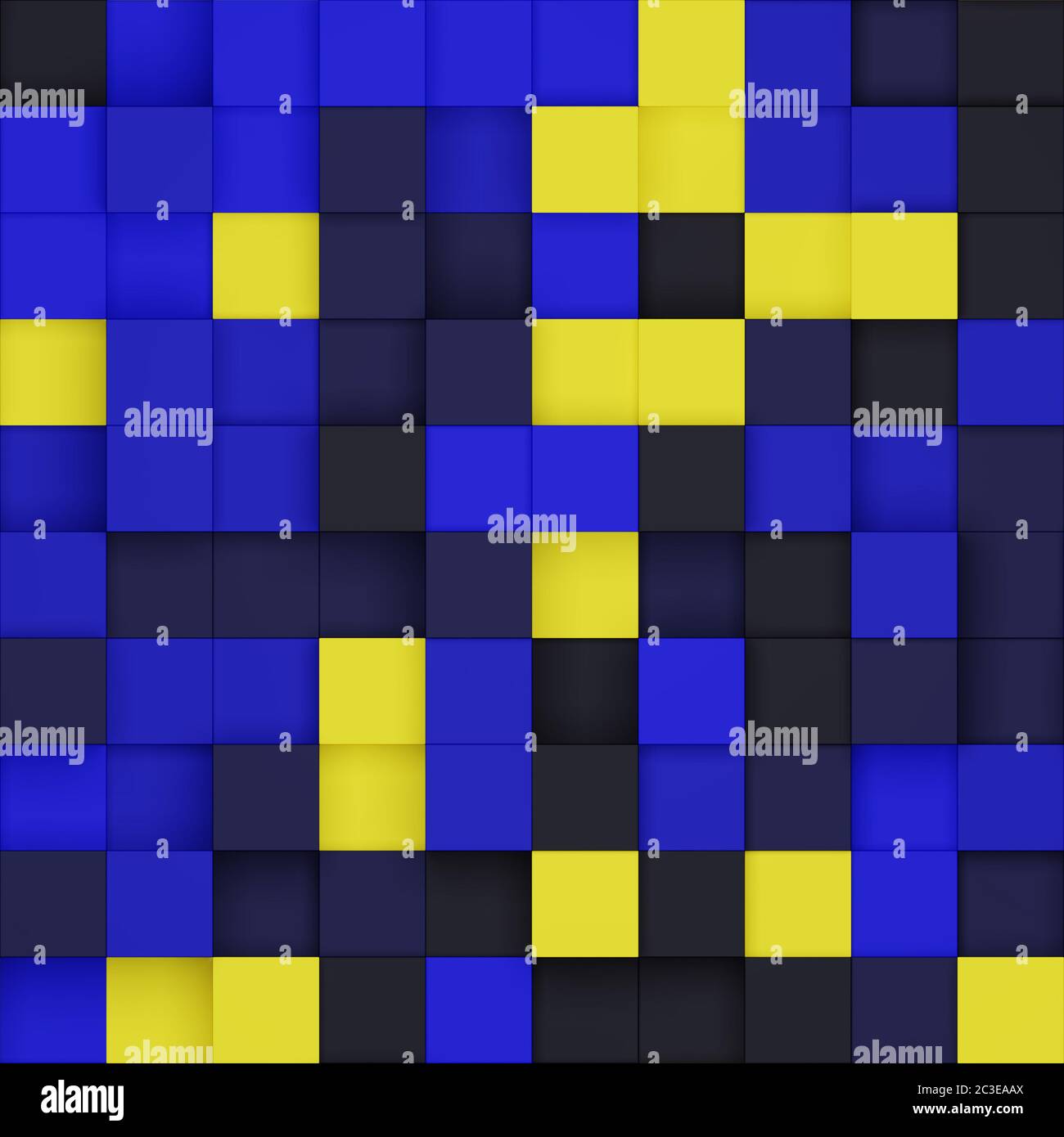 Seamless tile of colored isometric boxes with shadows in a blue yellow color scheme Stock Photo