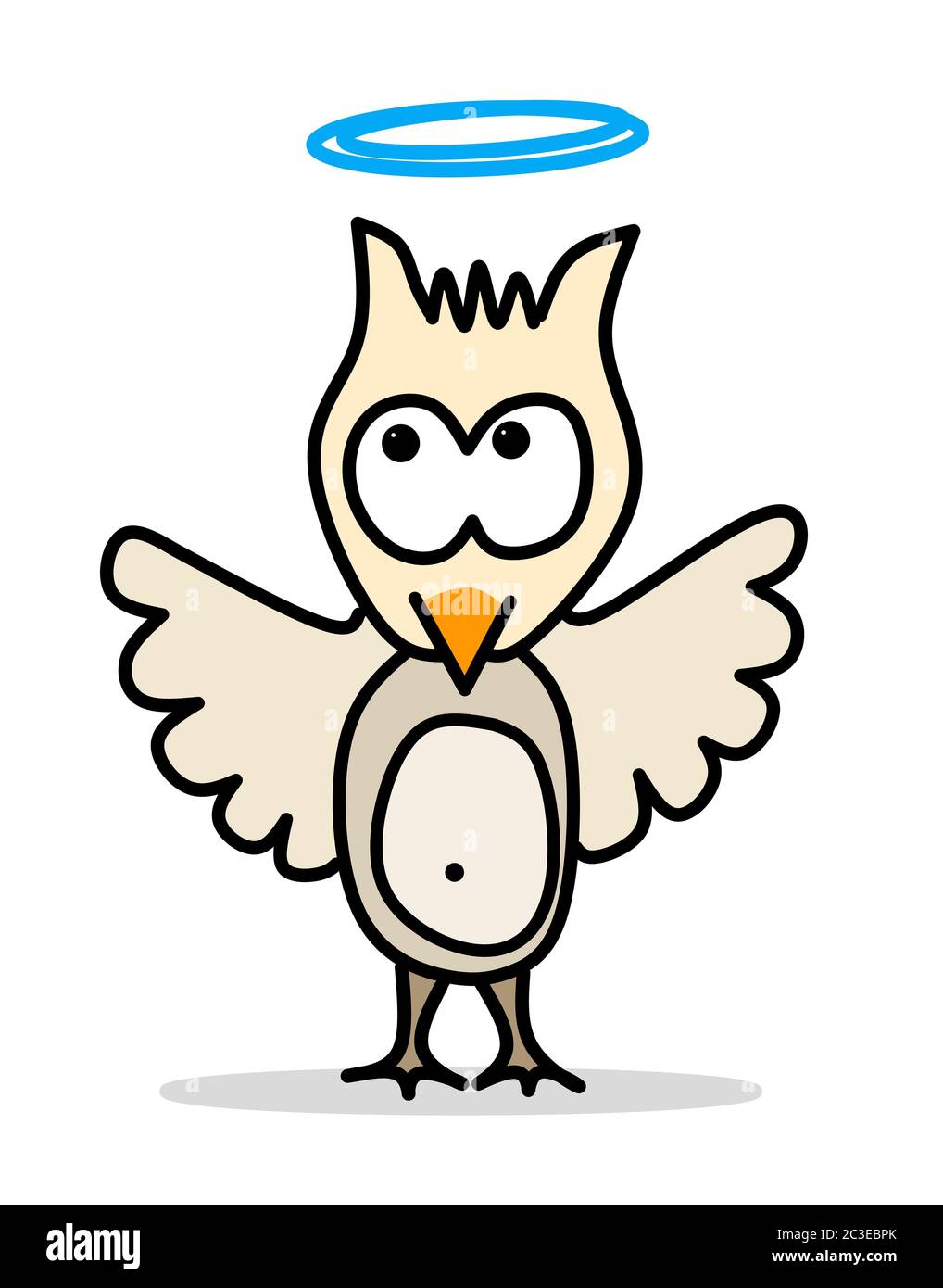 comic character small owl with blue halo Stock Photo