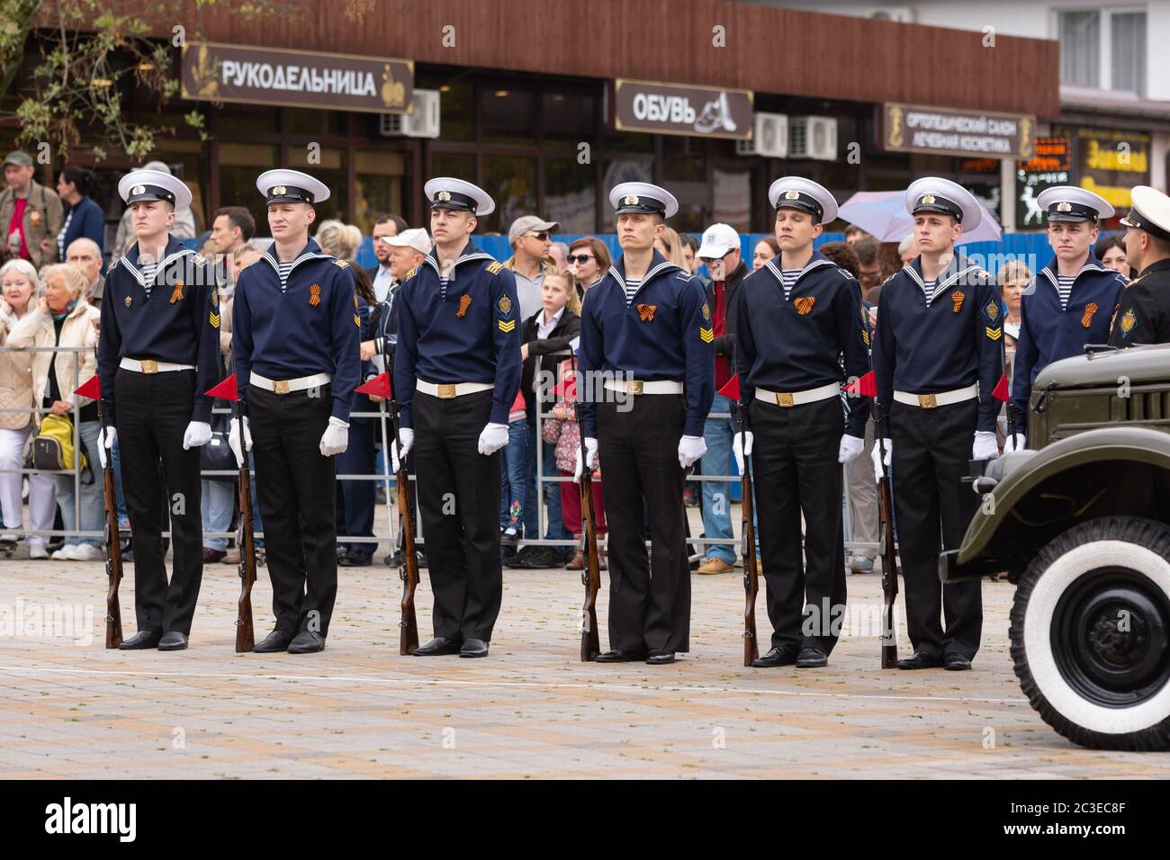 Anapa, Russia - May 9, 2019: The construction of sailors in the parade in honor of Victory Day on May 9 in Anapa Russia Stock Photo