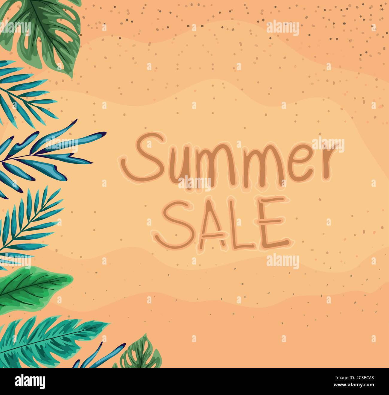 beach with summer sale and leaves text top view design, Summer vacation ...