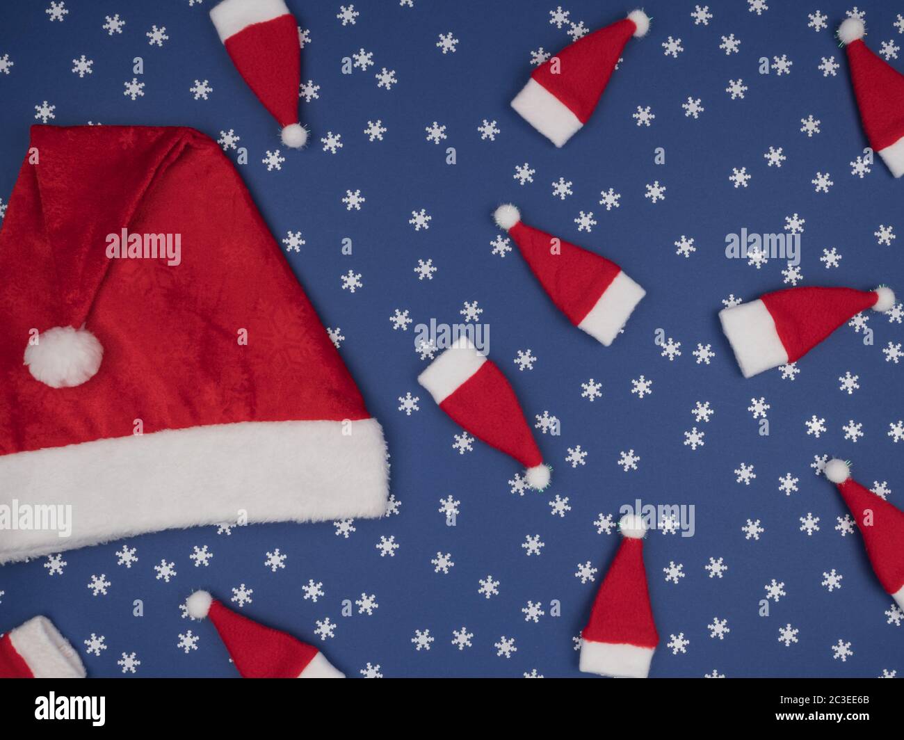 blue and white santa hats