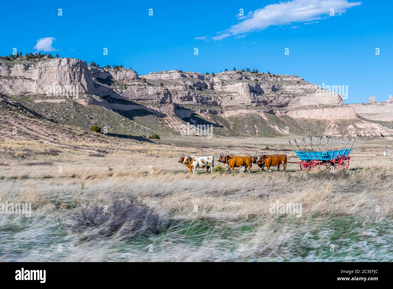 Conestoga Wagon in Scotts Bluff National Monument, Nebraska Stock Photo