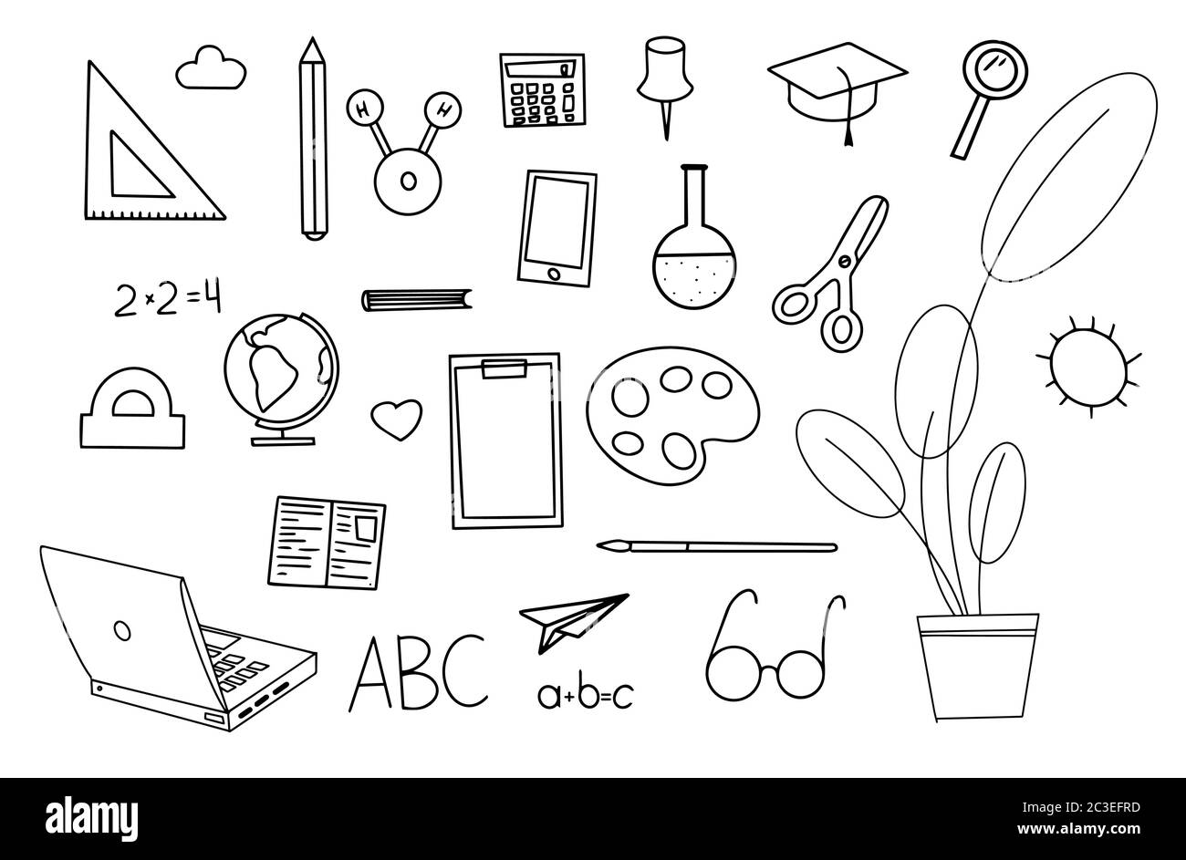 Back to school doodle set icons and symbols. Hand drawn Vector ...