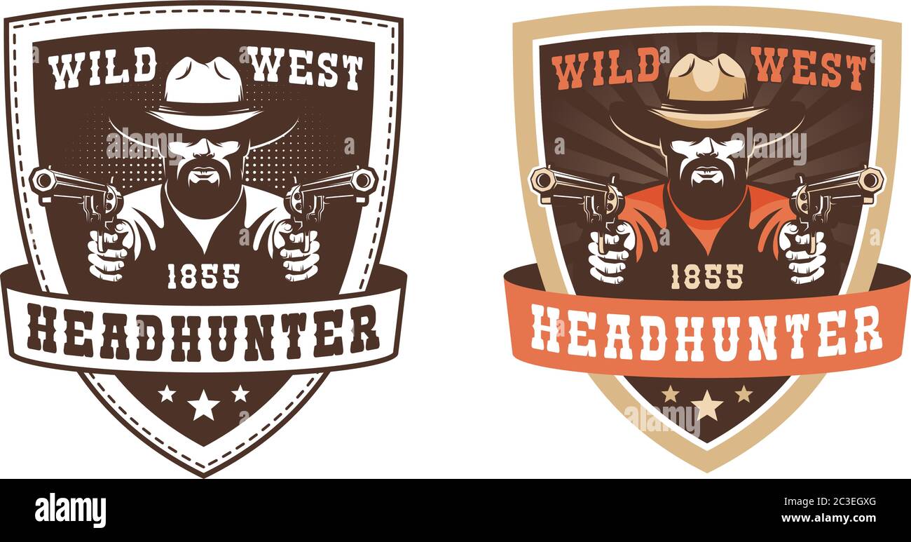 Retro cowboy badge - gunfighter with guns Stock Vector Image & Art - Alamy