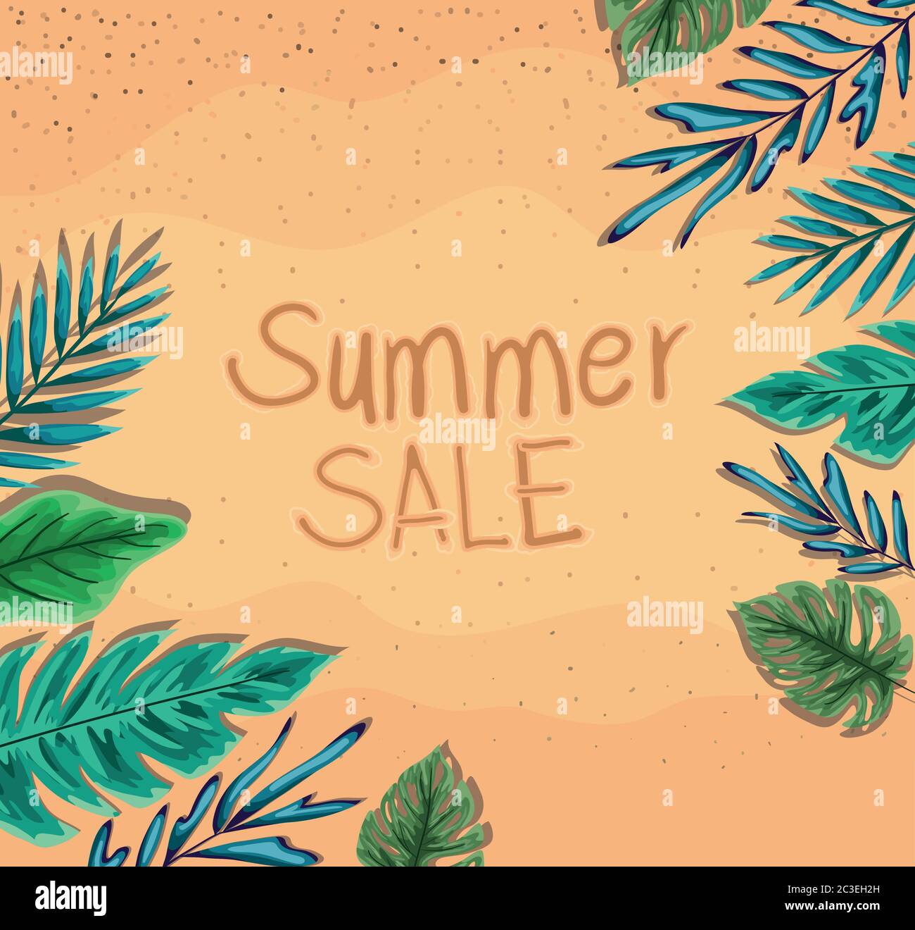 beach with summer sale and leaves top view design, Summer vacation and ...