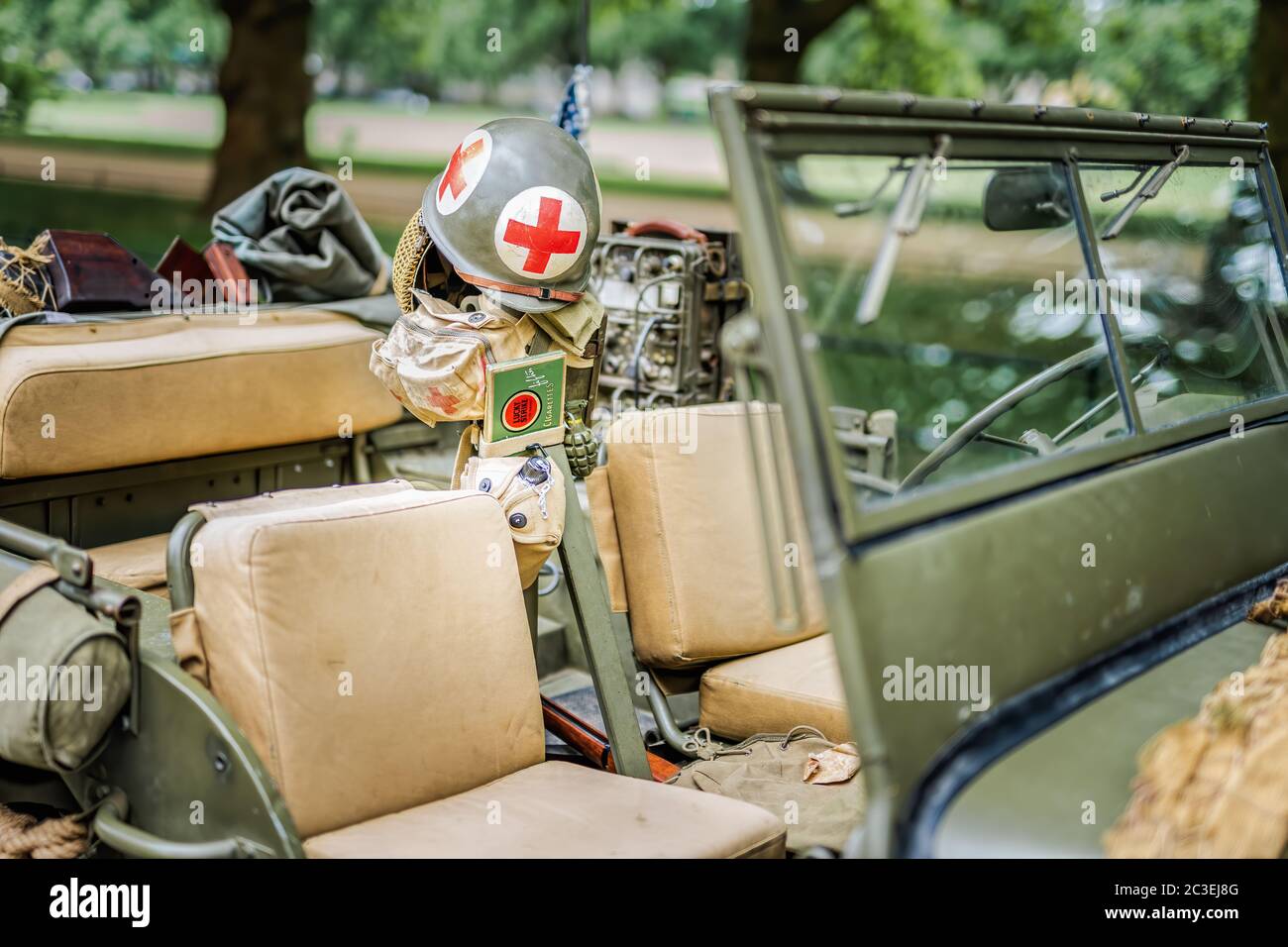 Interior of retro Jeep Willis from American Vietnam war or World War 2 Stock Photo