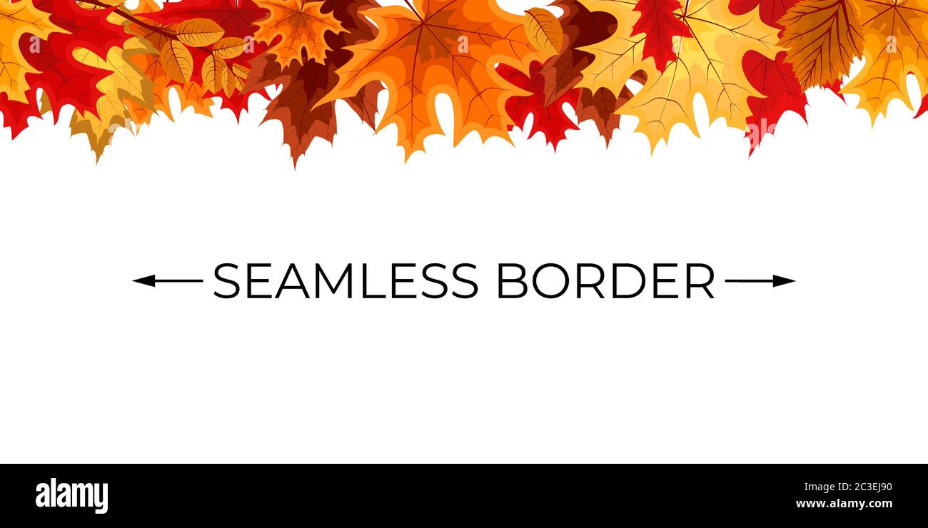 Autumn Seamless Border with Falling Autumn Leaves. Vector Illustration Stock Vector
