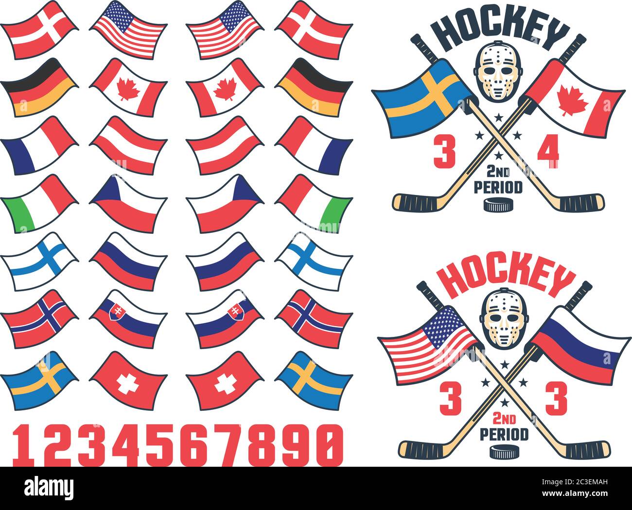 Hockey match score logo with national flag Stock Vector