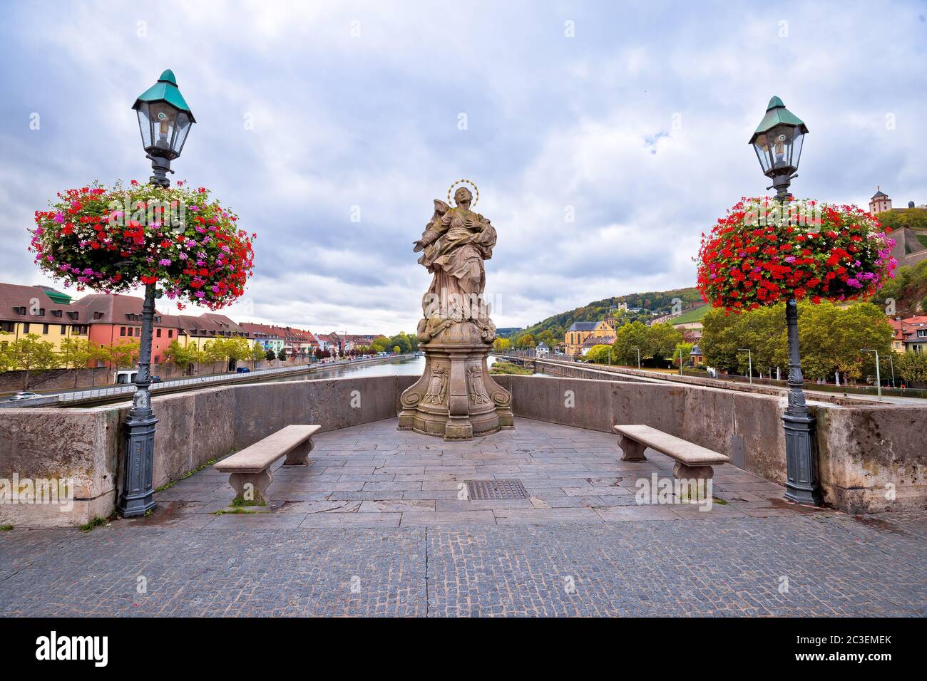 Old Main Bridge over the Main river and scenic waterfront of Wurzburg view Stock Photo