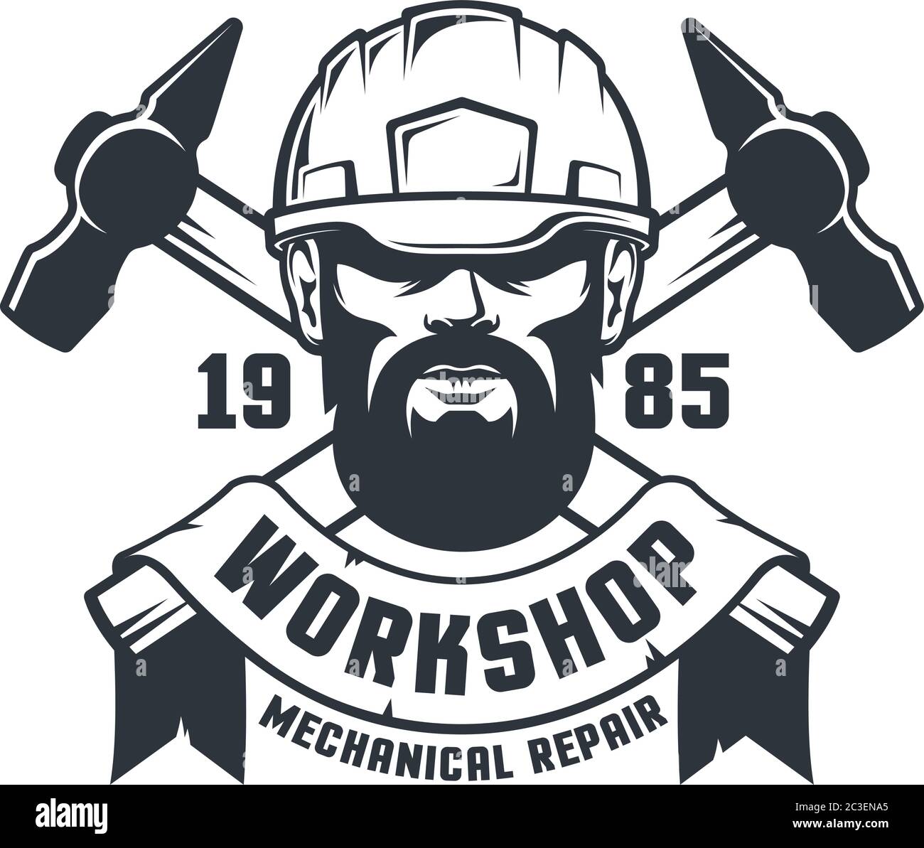 Industrial worker skull in hard hat retro logo Stock Vector Image & Art