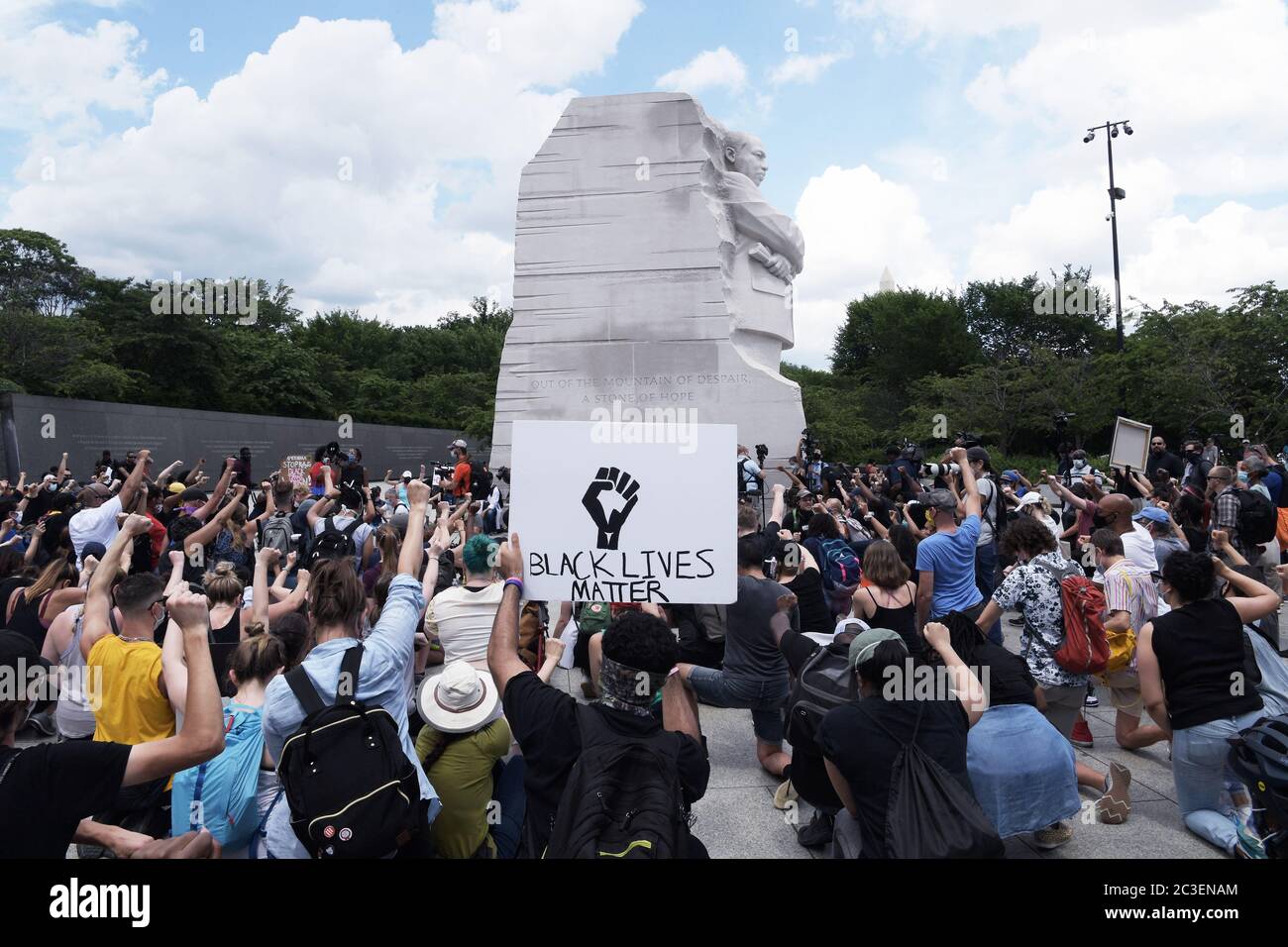 Washington, USA. 19th June, 2020. Protesters from Freedom Day MarchÕs movement march from The National Museum of African American History & Culture to Martin Luther King memorial and pay honor during a rally about Juneteenth 2020 today on June 19, 2020 in Washington DC, USA. (Photo by Lenin Nolly/Sipa USA) Credit: Sipa USA/Alamy Live News Stock Photo