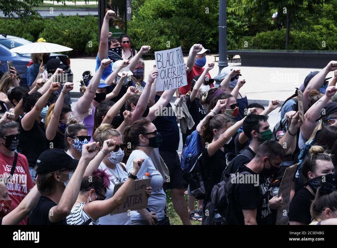 Washington, USA. 19th June, 2020. Protesters from Freedom Day MarchÕs movement march from The National Museum of African American History & Culture to Martin Luther King memorial and pay honor during a rally about Juneteenth 2020 today on June 19, 2020 in Washington DC, USA. (Photo by Lenin Nolly/Sipa USA) Credit: Sipa USA/Alamy Live News Stock Photo