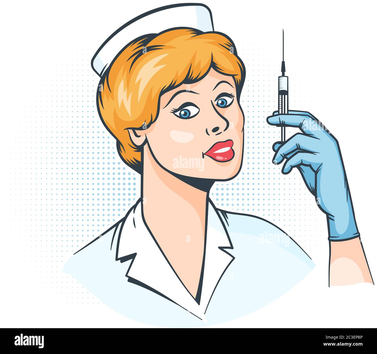 Nurse with syringe in hand - pop art retro illustration Stock Vector