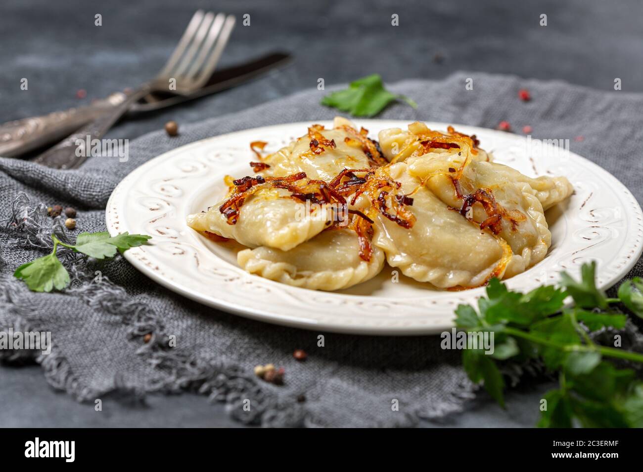 Dumplings with cabbage is a traditional dish of Eastern Europe. Stock Photo