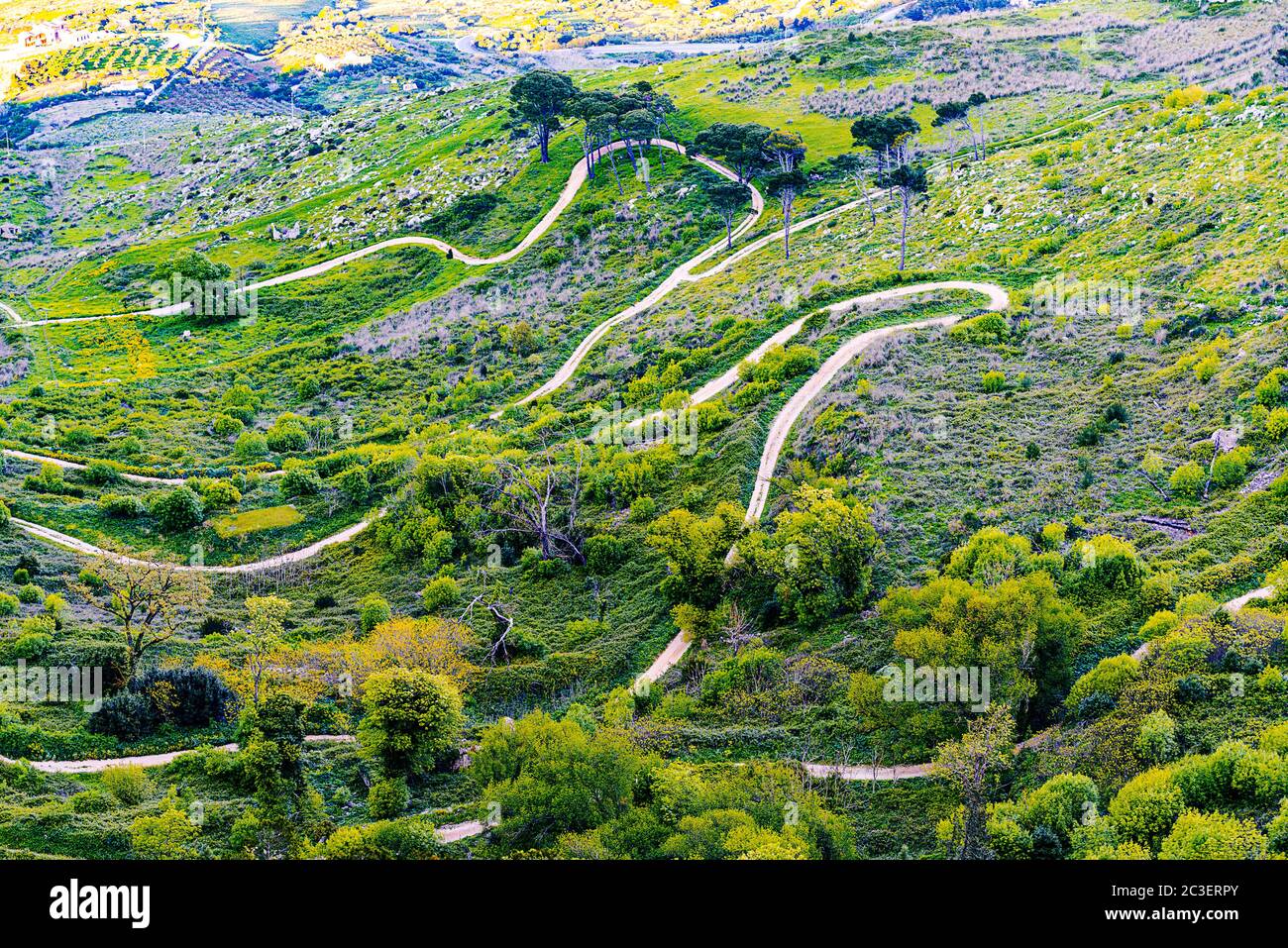Sicily landscape of serpentine road Stock Photo