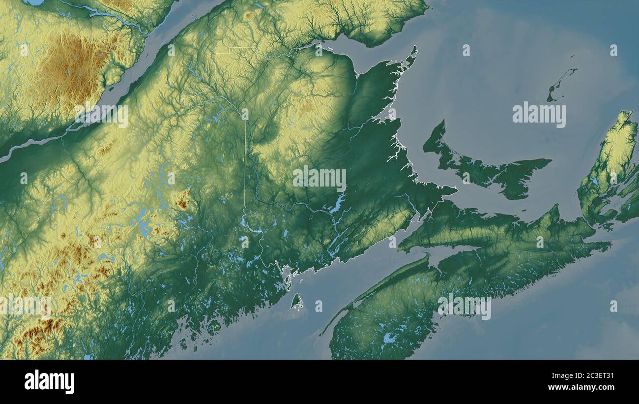 Nb Rivers New Brunswick, province of Canada. Colored relief with lakes and rivers ...
