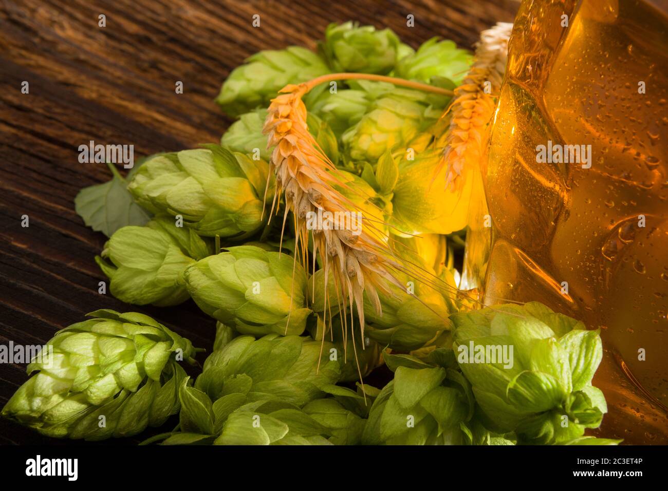 Beer with hops and wheat Stock Photo Alamy