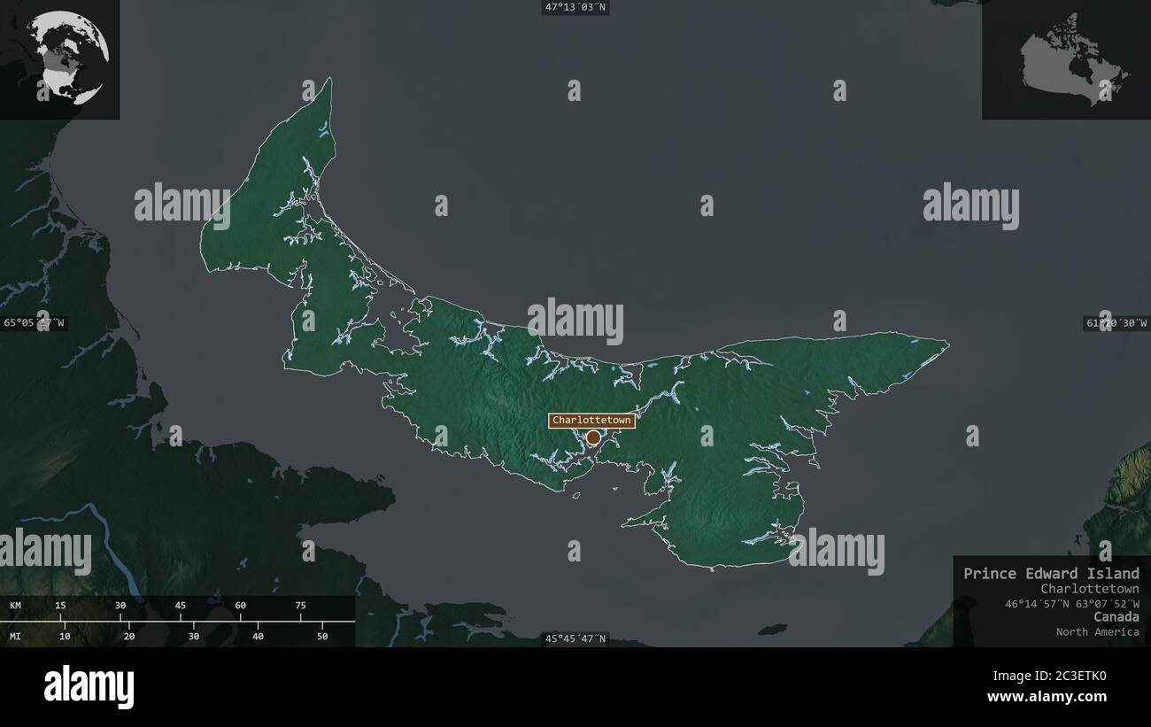 Prince Edward Island, province of Canada. Colored relief with lakes and ...