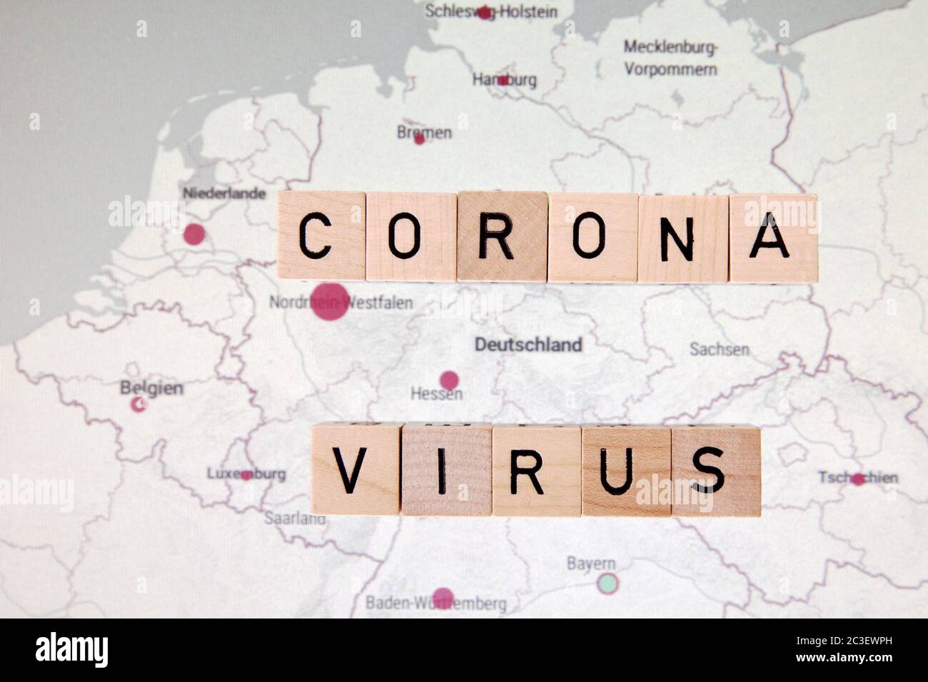 Map with the spread of the corona virus in Germany, 02.03.2020, Corona crisis, symbolic picture Stock Photo