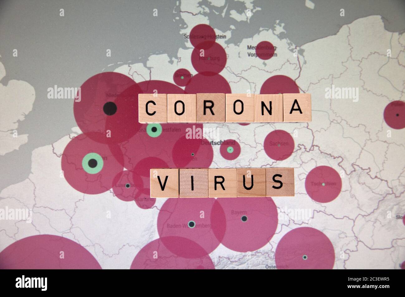 Map with the spread of the corona virus in Germany, Covid–19, Corona crisis, symbolic picture Stock Photo