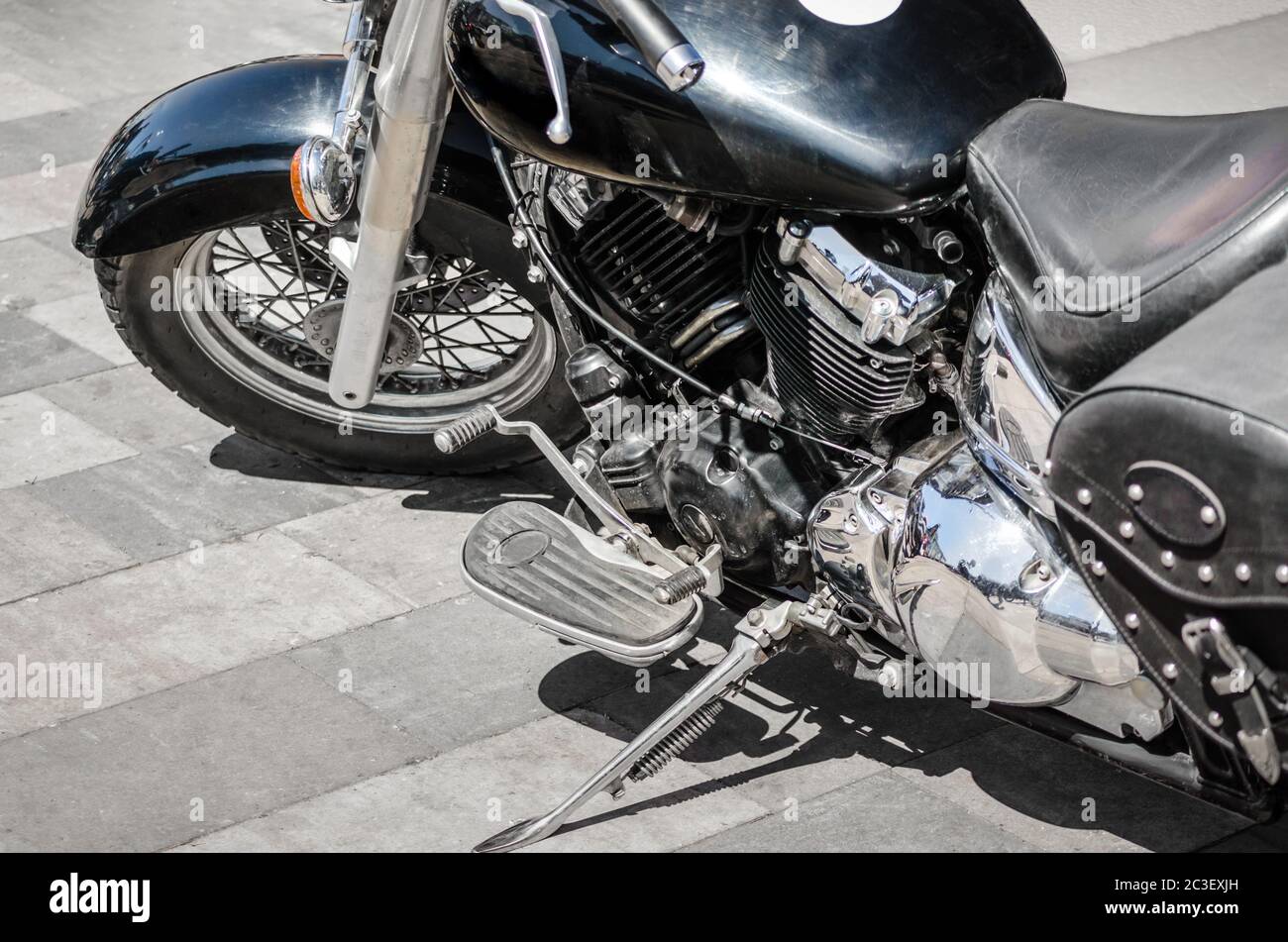 shiny motorcycle chopper on the road close up Stock Photo Alamy