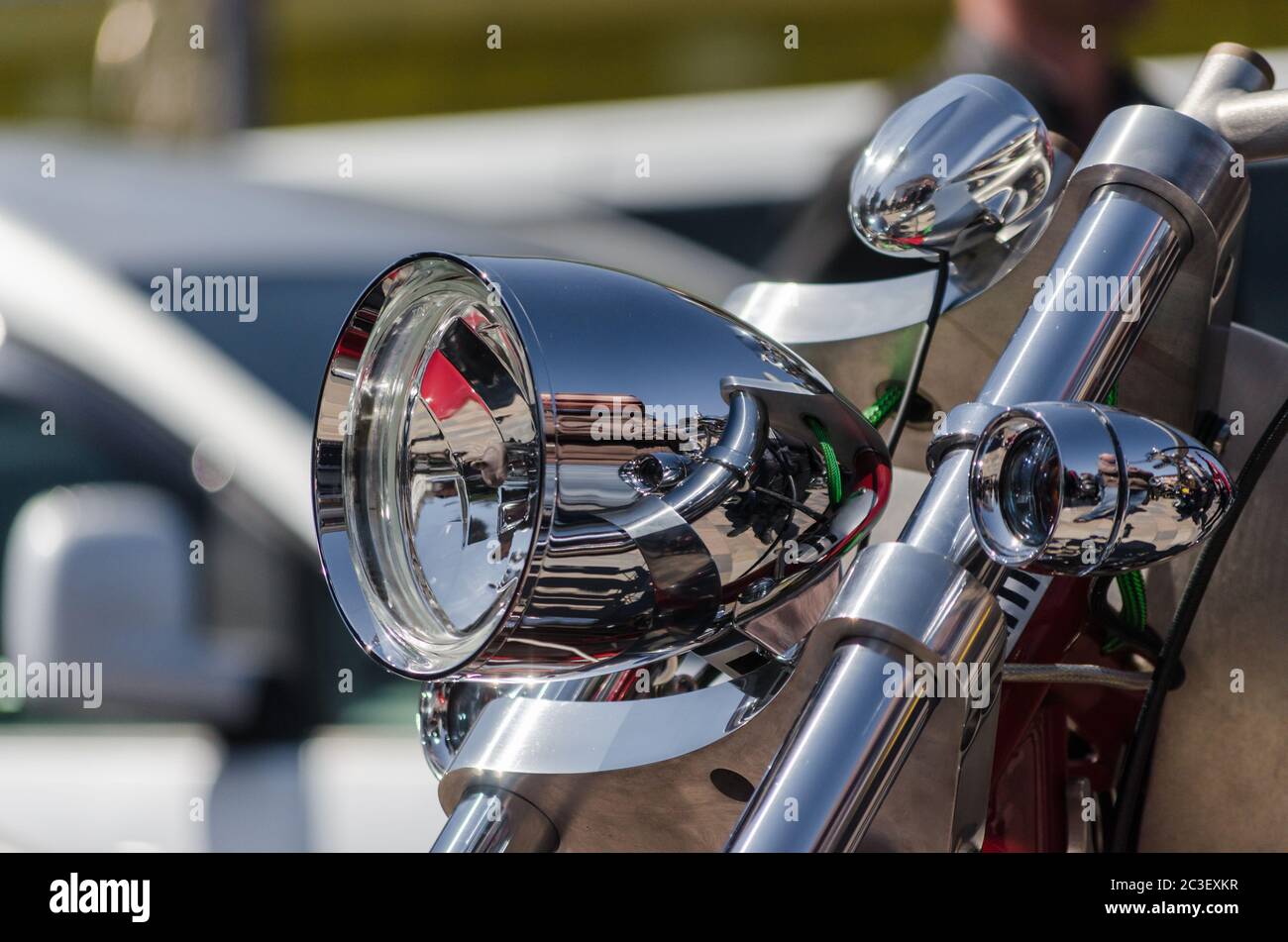 headlight chopper motorcycle closeup Stock Photo