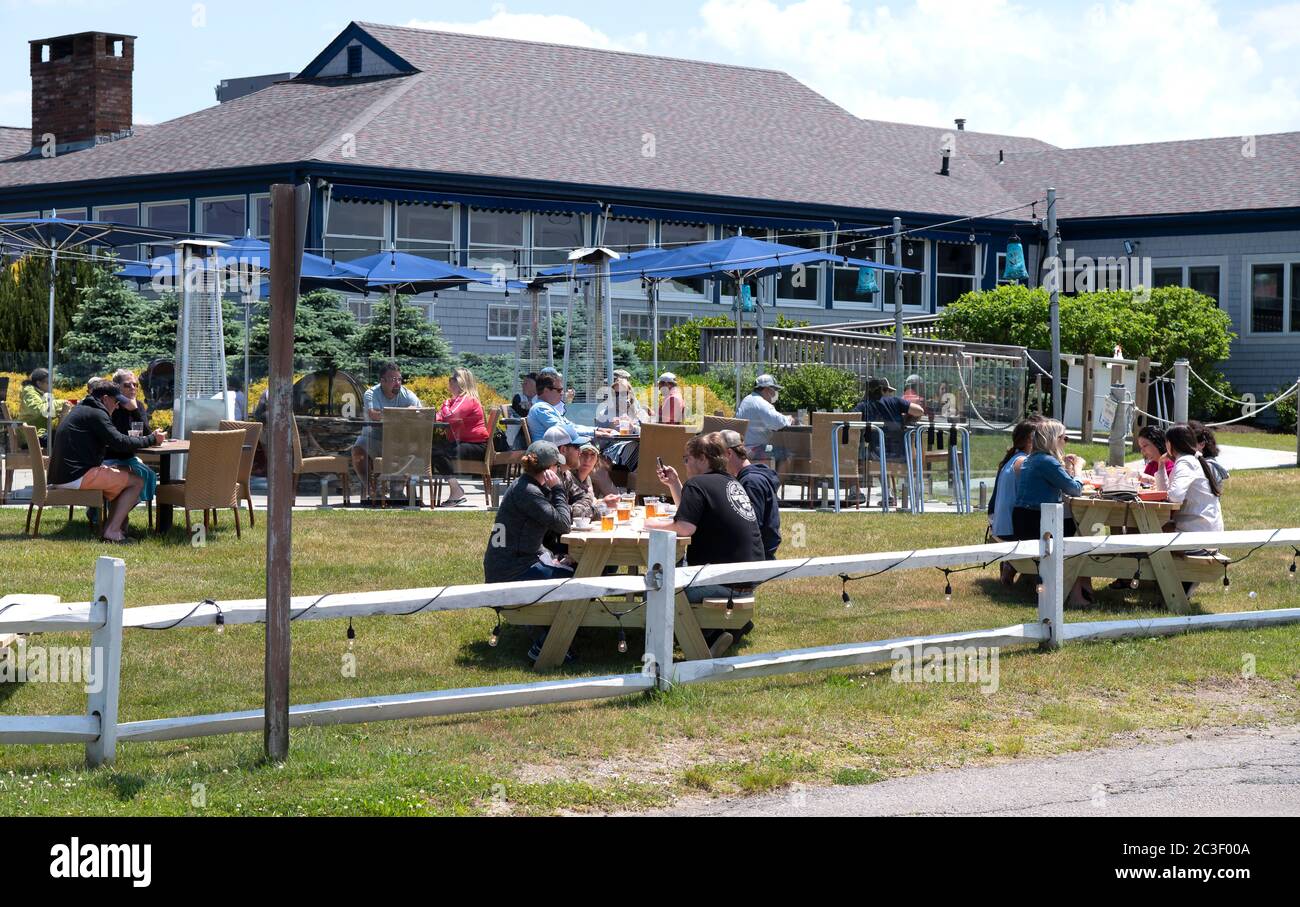 Outside dining during the Covid 19 (virus) firts stage of reopening, Sandwich, Massachusetts, USA Stock Photo